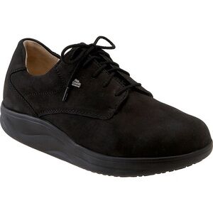 Finn Comfort Women’s Pretoria Finnamic Black Nubuck Leather Lace Up Oxford Shoes